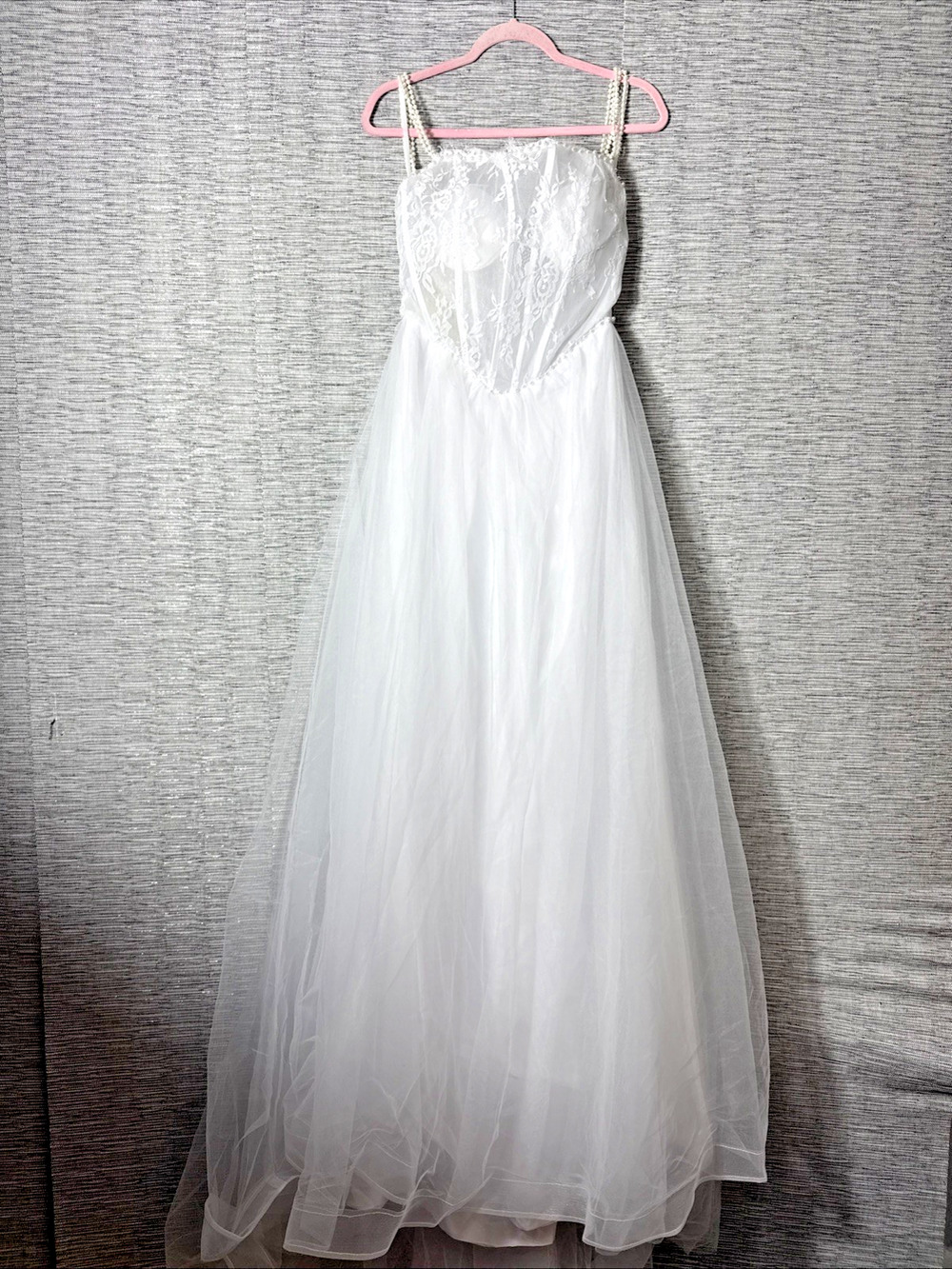 Wedding Dress W/Beaded Shoulder Straps, White, Size 10